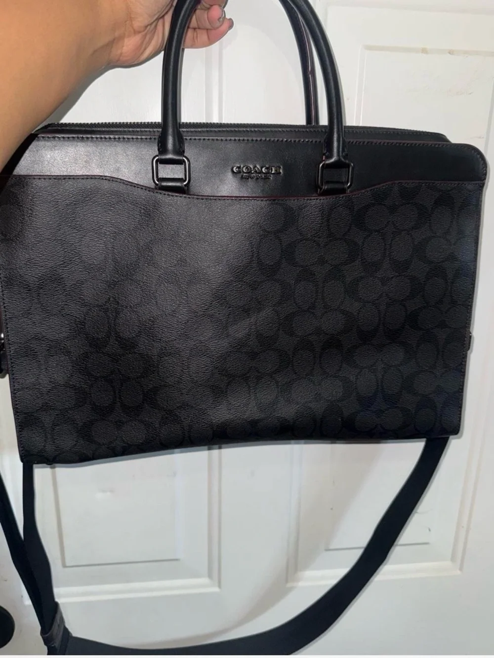 Authentic Coach Black Signature Laptop Briefcase with Shoulder Strap
